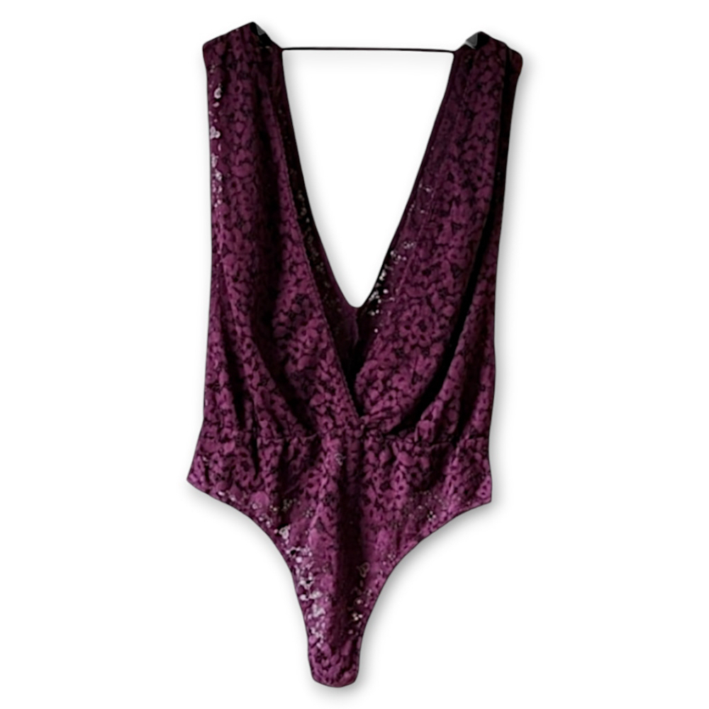 Victoria's Secret Burgundy Lace Deep V Teddy sz L / sz 12